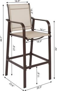 Ensemble <span class=keywords><strong>de</strong></span> <span class=keywords><strong>2</strong></span> tabourets <span class=keywords><strong>de</strong></span> bar d'extérieur pour patio, chaises d'extérieur à dossier haut avec accoudoirs et repose-pieds, chaises avec tissu respirant - Product Image 4