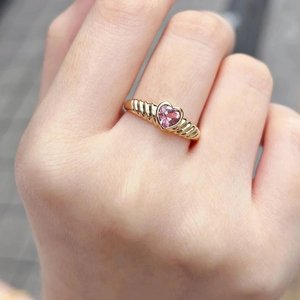 Bague solitaire en or 14 carats à la mode pour femme pierre de tourmaline rose naturelle cadeau d'anniversaire de fiançailles célébration de la pierre de naissance d'octobre - Product Image 2