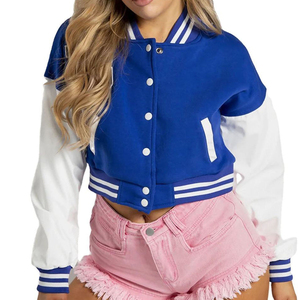 Personnalisé de haute qualité femmes recadrée goutte épaule Varsity Letterman veste nouvelle université veste coton remplissage tricoté - Product Image 1