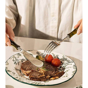 Cao Cấp Thép Không Gỉ Thiết Lập Dao Kéo Với Tre Thiết Kế Xử Lý Màu Xanh Lá Cây Màu Sắc Thiết Lập của 4 Muỗng Nĩa Và Dao Đặt Nhân Đôi Đánh Bóng - Product Image 6