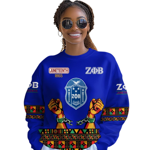 Sudadera con Cuello Redondo de la Hermandad Zeta Phi Beta, Azul, Letra Griega 1920, Ropa para Mujer, Sudadera de Forro Polar Bordada - Product Image 1