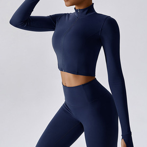 4 colores cremallera al aire libre correr deportes Yoga chaqueta adelgazante Fitness chaqueta de manga larga Niñas Ropa de Yoga de secado rápido - Product Image 5