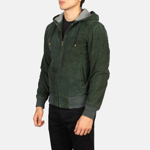 Nintenzo Green Hooded <b>Suede</b> Bomber <b>Jacket</b> Vintage Style Embroidered Zippered XS to 6XL Sizes for Autumn and Spring Seasons - Product Image 2