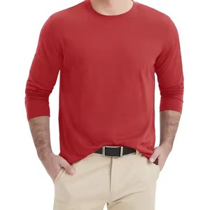 100% algodón orgánico 240g tela peso manga larga cuello redondo Casual verano Tops nuevo diseño transpirable Color liso patrón sólido - Product Image 2