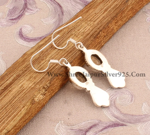 Pendientes de aro de plata antigua de diseñador hechos a mano sólidos de piedras preciosas ovaladas de citrino Natural de Plata de Ley 925 para boda - Product Image 5