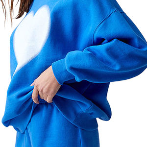 Sweat-shirt à épaules dénudées personnalisé pour femmes imprimé coeur 100% coton Polyester surdimensionné bord brut hiver/printemps entraînement lavable - Product Image 5