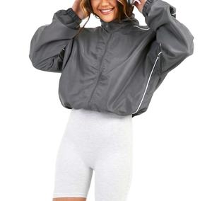 High Quality Woman Cropped Nylon Windbreaker <b>Jacket</b> Oversize Zipper Cropped Top Waterproof Drawstring <b>Lightweight</b> <b>Jacket</b> - Product Image 4