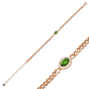Emerald CZ Stone Oval Shape <b>Charm</b> Gourmet Chain Wholesale Handmade 925 Sterling <b>Silver</b> Jewelry <b>Charm</b> Bracelet - Product Image 3