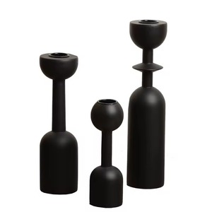 Modern Black Matte Wooden Candle Holder Sleek Minimalist Design Elegant Home Decor Tabletop Accent for Living Room From India - Product Image 1