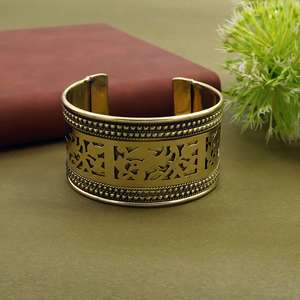 Bohemian Cuff <b>Bracelet</b> Golden Statement Tribal Pattern <b>Bracelet</b> Wide Bohemian Jewelry Ethnic Style - Product Image 4