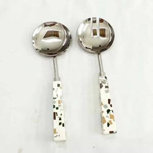 Fourchette cuillère polie or nouvelles taches colorées marbre manche rectangulaire serveurs à salade couverts couverts décoratifs serveurs à salade y compris - Product Image 4