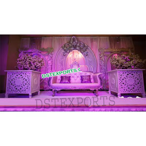 Decoraciones de escenario de boda india Escenario de boda de EE. UU. Marcos de fondo completamente tallados Escenario DE BODA asiático con panel ovalado - Product Image 1