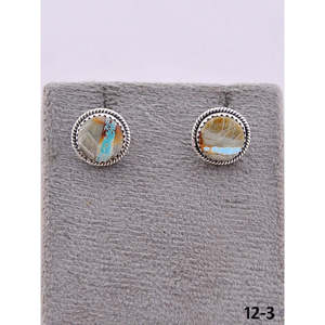Southwest Handmade Ribbon Royston Turquoise & <b>Sterling</b> <b>Silver</b> <b>Stud</b> Earrings Bezel Setting for Gift - Product Image 2