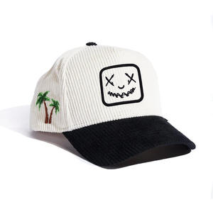 Gorras de béisbol con logotipo bordado personalizado, sombrero de pana, ala curva de 5 paneles, gorra de béisbol de perfil medio de Color Blanco/negro de alta calidad - Product Image 2