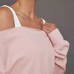 New Arrivals <b>Women's</b> Acid Wash off Shoulder <b>Fleece</b> Oversized Pullover Hip Hop Sweatshirt OEM ODM Custom Service - Product Image 3