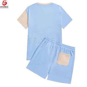 ชุดเสื้อผ้ากีฬาสำหรับผู้ชายเสื้อยืดสองชิ้นและกางเกงขาสั้นแขนสั้นระบายอากาศได้ดีชุดฤดูร้อนออกแบบได้ตามต้องการ - Product Image 5