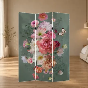 ช่อดอกไม้บนพื้นหลังสีเขียว ฉากพับผ้าใบสองด้าน - Product Image 2