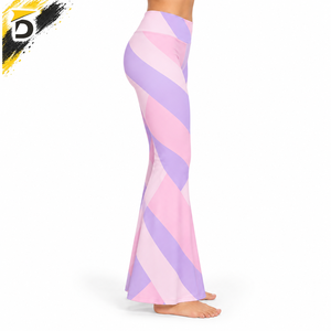 Leggings évasés taille haute à imprimé géométrique rose et violet, en tricot extensible, longueur intégrale, pour femme, toutes saisons, coupe cloche - Product Image 2