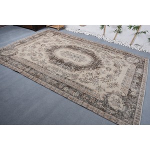 Tapis Turc Vintage Beige-Marron 6.6 X 9.8ft Laine Tissage Plat Motif Patchwork pour Décorations de Salon Couloir Utiliser Latex - Product Image 2