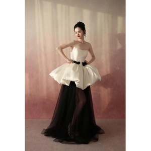 Black & <b>white</b> mini short bridal dress <b>basque</b> waist cat eye neckline - Product Image 2