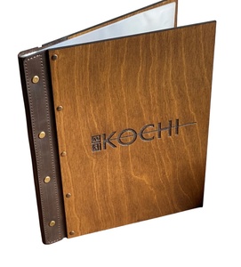 DIVRIS Porte-menu en bois brun en gros avec pages rechargeables pour restaurants et cafés, reliure en cuir, anneaux métalliques - Product Image 1