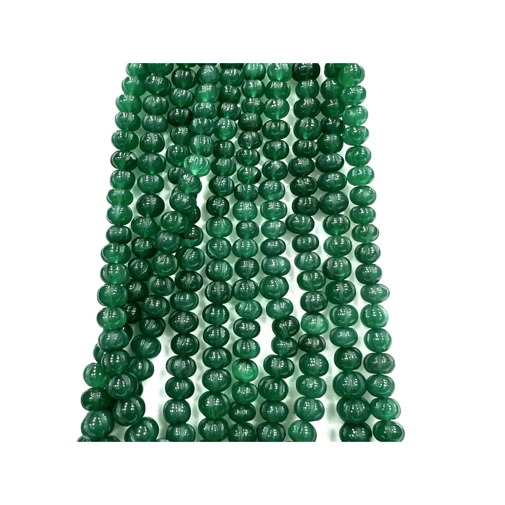 天然グリーンオニキス宝石カボチャ形14インチサイズ8-12mm