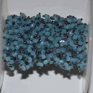 Black plated aqua calcedony Glass Beads <b>Cluster</b> Rosary. Beaded Chain for Bracelet necklace Jewelry Making. 3mm beads chain - Product Image 1