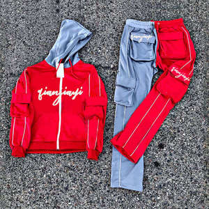 ชุดวอร์มผ้าฝ้ายสำหรับผู้ชายชุดกางเกงมีฮู้ดแบบมี100% บุผ้าฟลีซหนาพิมพ์ลายโลโก้ได้ตามต้องการสำหรับฤดูหนาว - Product Image 4