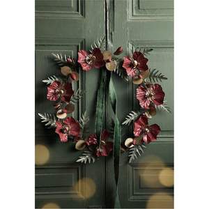 Art mural floral en métal peint à la main vintage, couronne de fleurs en fer rustique 3D pour la décoration murale de la véranda de la ferme, pour le salon et les événements - Product Image 5