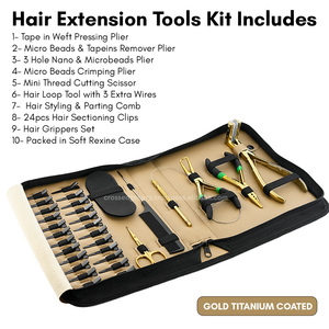 Nouvel arrivage d'outils d'extension de cheveux ensemble de pinces microbilles dissolvant de tapin plire queue de rat peigne à cheveux clips de partitionnement ciseaux de coupe - Product Image 2