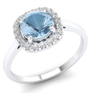 Anillo de Compromiso REYES Sparkle de Plata de Ley 925 con Gema de Aguamarina de Corte Brillante Redondo de 1 Quilate, Certificado GRA, Moissanita - Product Image 2