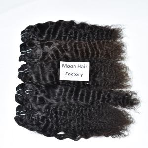 Machine double weft Cuticle aligned Indian raw <b>hair</b> bundles <b>Curly</b> wholesale natural Look color black women deep human extensions - Product Image 1