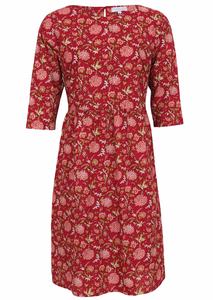 Briar <b>Dress</b> 100% Cotton Bohemian Cranberry Floral Print <b>Knee</b>-<b>Length</b> Washable for <b>Summer</b> Spring and Autumn - Product Image 4
