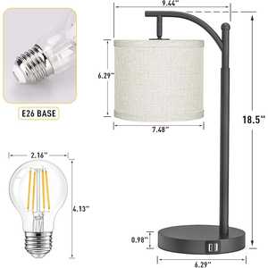 Touch Control lampada da tavolo dimmerabile 3 livello luminosità 90 gradi verticale lampada da comodino 180 per camera da letto E26 Base 5V DC porta USB - Product Image 1