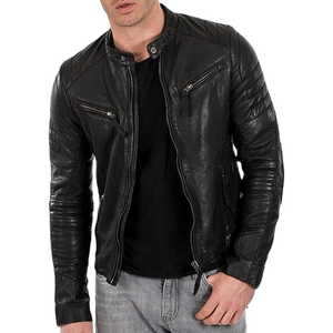 Chaqueta Bomber de Cuero Genuino para Hombre, Corte Entallado, Cuello Alto, Logotipo Frontal, Impermeable, Transpirable, para Invierno - Product Image 2