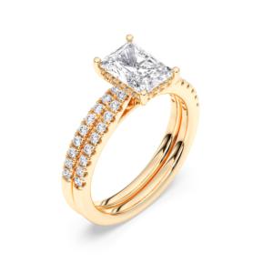 1.60 CT E-F/VVS-VS (กลาง1.00 CT) สดใส & ตัด Moissanite เพชรแหวนหมั้นกับวงจับคู่สีทอง - Product Image 6