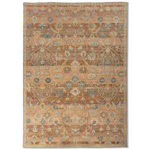 Alfombra de Lana Anudada a Mano Someplace in Time EA-3009(Fr) con Patrón de Medallón Rojo y Naranja para Decoración de Sala de Estar - Product Image 1