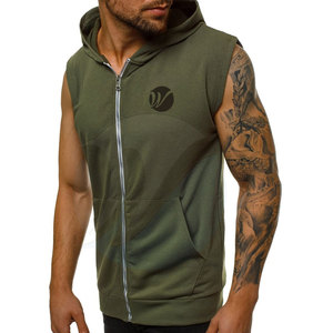 Sudadera con capucha sin mangas para hombre, informal, de forro polar, con cremallera completa, de poliéster/algodón, de secado rápido y transpirable, para gimnasio, primavera 2025, al por mayor - Product Image 1
