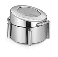 Chique natuurlijke gepolijste roestvrijstalen vierkante chafing dish met glazen deksel, 5/7/9 liter inhoud, voor restaurantgebruik