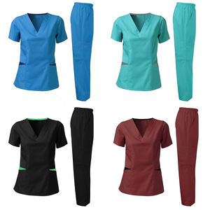 Ensembles de gommage hospitalier confortables avec tissu sergé Durable infirmière travail médical ensemble de gommage à la figue avec manches courtes femmes ensemble de gommage haut - Product Image 1