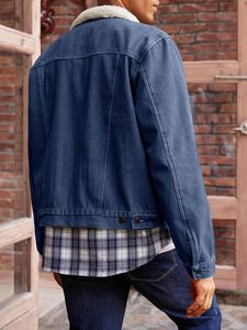 Men's <b>Sherpa</b> Fleece <b>Lined</b> <b>Denim</b> <b>Jacket</b> 100% Cotton Casual Winter Warm Button down Trucker Coat with Pocket - Product Image 3
