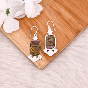 Pendientes Clásicos de Jaspe Frutal, Pendientes Colgantes de Latón Plateado, Estilo Moderno, Personalizables para Mujer, para Bodas y Fiestas - Product Image 4