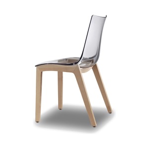 Dining <b>Chair</b> Transparent Polycarbonate <b>Shell</b> on Beech Wood 4-Leg Frame, Natural or Wenge Finish, for Restaurant Cafe Hotel - Product Image 1