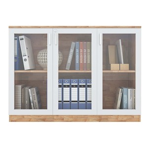 Modern Two-Tier Lockable Office Cabinet 120x40x87cm Rubber Wood Filing Cabinet with <b>Glass</b> Doors for Workshop THS68026 - Product Image 1