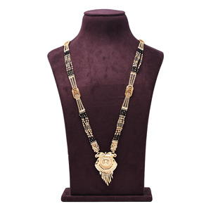 Gold Plated Mangalsutra Indian <b>Bridal</b> Jewelry with Black Beads and Brass Pendant Wedding Occasion Orthodox Religious Type - Product Image 1