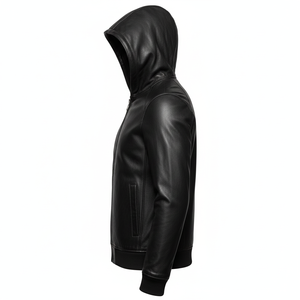 Sweat à capuche en cuir véritable pour homme, veste à capuche en cuir pleine fleur, vêtements de rue chauds pour l'hiver, manteau en cuir de qualité supérieure fait à la main - Product Image 2