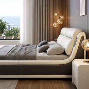 <span class=keywords><strong>Lit</strong></span> double à profil bas en cuir mat <span class=keywords><strong>avec</strong></span> empiècements, idéal pour appartement compact, cadre de <span class=keywords><strong>lit</strong></span> de luxe pour mariage, ensemble de chambre à coucher - Product Image 2