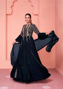 Vestido de trabajo de secuencia de bordado de Georgette puro de último diseñador por Fab Zone - Product Image 2