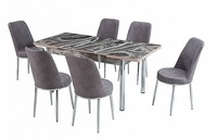 Ensemble de table à manger extensible moderne avec 6 chaises, plateau en aggloméré et verre trempé, meubles de maison durables