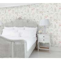 Rattan Französisches Graues Massivholzbett mit Weißem Antik-Finish Handgefertigtes Bett im Französischen Stil